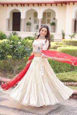 Off White (Cream ) Silk Embroidered Umbrella Lehenga Festive Wear For Women's 3