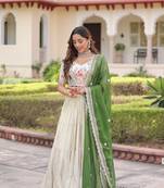 Off White ( Cream)  Silk Embroidered Umbrella Lehenga Festive WearFor Women's