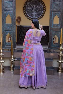 Lavender Zari Sequence Embroidery Work Lehenga Choli With Printed Dupatta For Women's 2