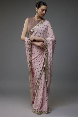 Pink color faux georgette mirror work saree 1