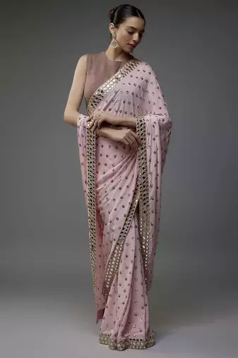 Pink color faux georgette mirror work saree