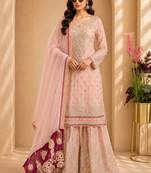 Pink fox georgette embroidered sharara set