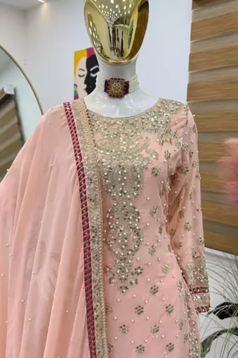 Pink fox georgette embroidered sharara set