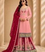 Pink colour fox georgette embroidered palazzo suit set