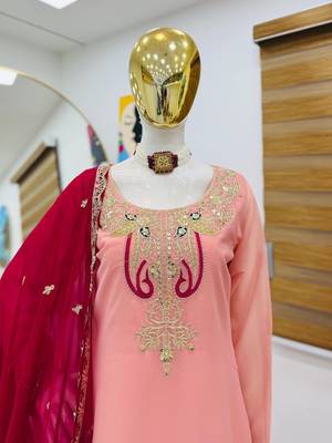 Pink fox georgette embroidered palazzo suit set 3