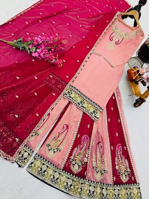Pink fox georgette embroidered palazzo suit set 4