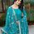 Teal bliue pure vichitra silk embroidered gown with dupatta
