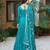 Teal bliue pure vichitra silk embroidered gown with dupatta