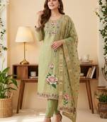 Green colour banarasi cotton suit set