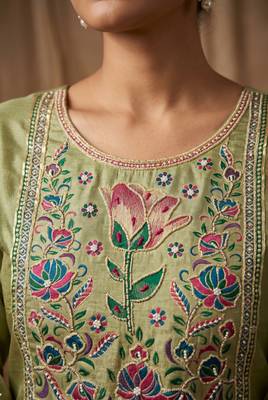 Green colour banarasi cotton suit set 3
