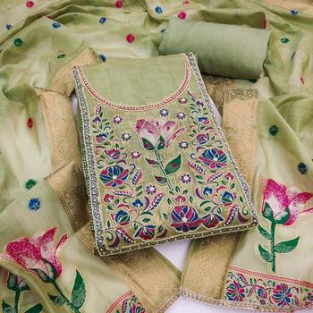 Green colour banarasi cotton suit set 4