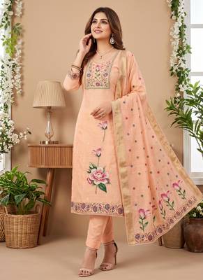 Pink colour banarasi cotton suit set 1