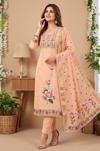 Pink colour banarasi cotton suit set