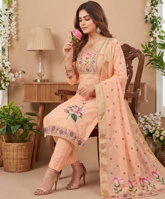 Pink colour banarasi cotton suit set 2