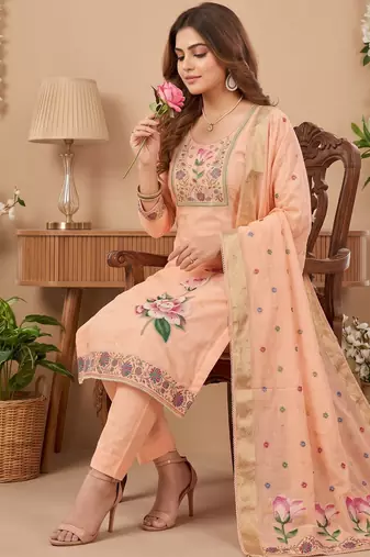 Pink colour banarasi cotton suit set