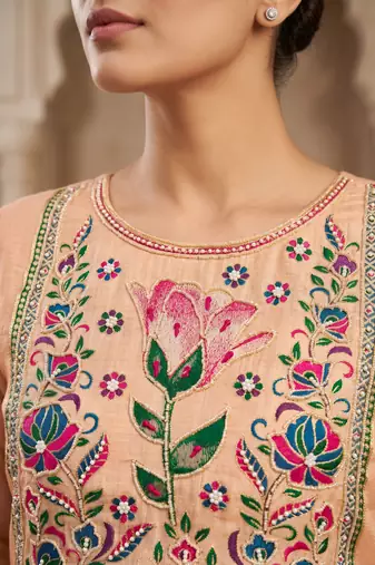 Pink colour banarasi cotton suit set