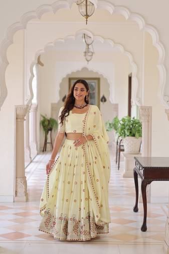 Yellow Vichitra Silk Lehenga with Dupatta For Women's