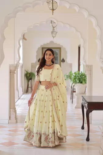 Yellow Vichitra Silk Lehenga with Dupatta For Women's