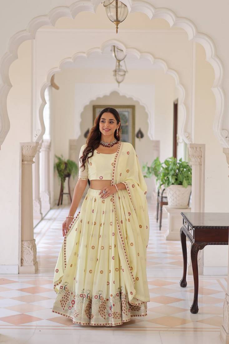 Yellow Vichitra Silk Lehenga with Dupatta For Women's