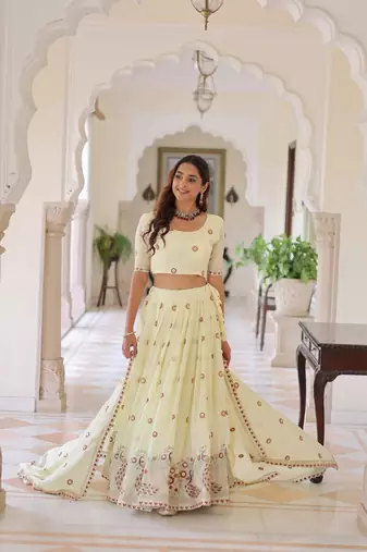 Yellow Vichitra Silk Lehenga with Dupatta For Women's