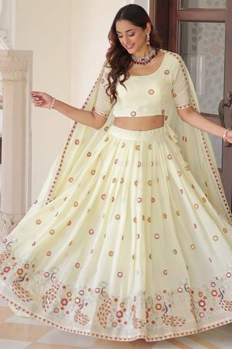 Yellow Vichitra Silk Lehenga with Dupatta For Women's