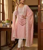 Pink color roman cotton embroidered suit set