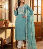 Blue color roman cotton embroidered suit set