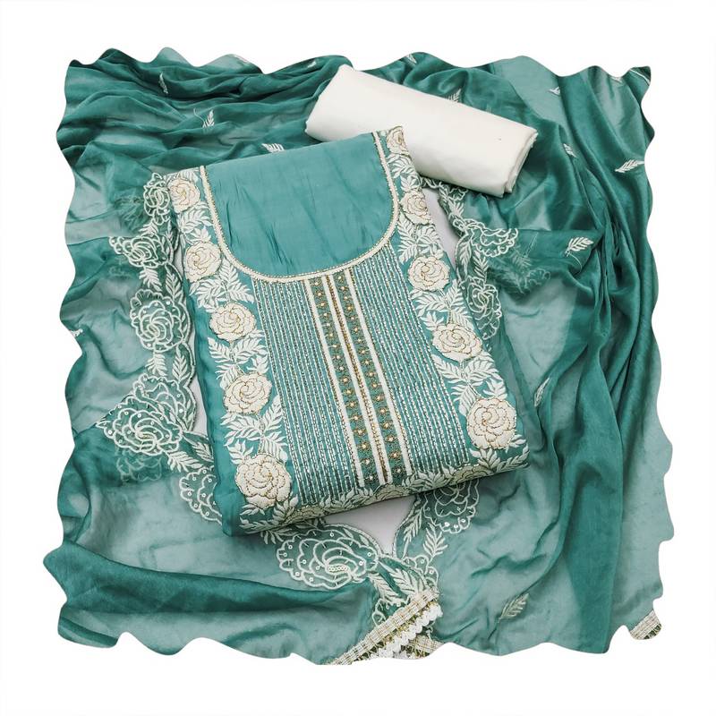 Blue color roman cotton embroidered suit set