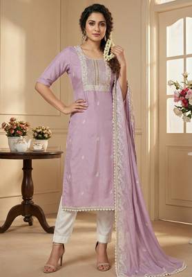 Lavender roman cotton embroidered suit set 1