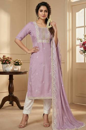 Lavender roman cotton embroidered suit set