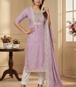 Lavender color roman cotton embroidered suit set