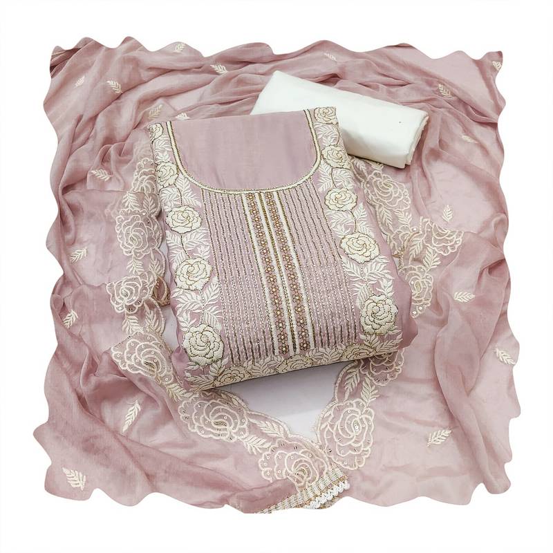 Lavender color roman cotton embroidered suit set