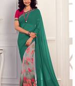 sage green printed georgette saree with blouse