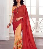 orange printed georgette saree with blouse