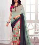 sage green printed georgette saree with blouse