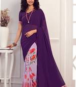 purple printed georgette saree with blouse