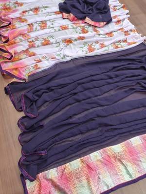 purple printed georgette saree with blouse 2
