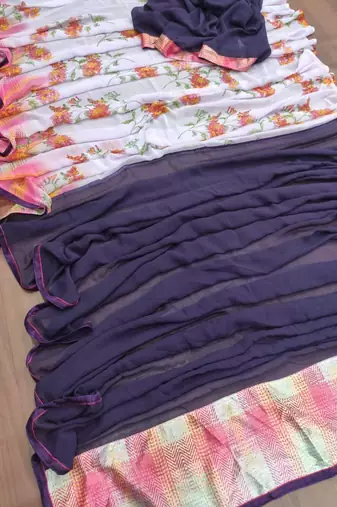 purple printed georgette saree with blouse