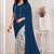 navy blue printed georgette saree with blouse