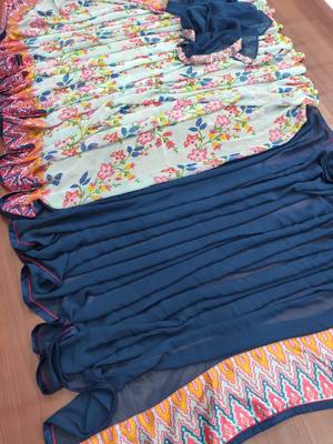 navy blue printed georgette saree with blouse 2