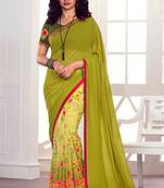 olive printed georgette saree with blouse