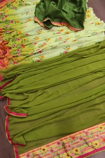 olive printed georgette saree with blouse