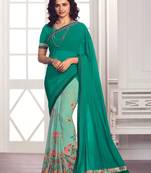 green printed georgette saree with blouse