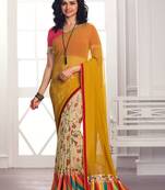 yellow printed georgette saree with blouse