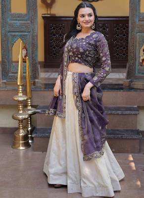 Purple Cosmos Zari Sequins Embroidered Lehenga Choli Set For Women's 2