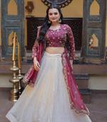 Wine Cosmos Zari Sequins Embroidered Lehenga Choli Set