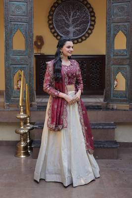 Wine Cosmos Zari Sequins Embroidered Lehenga Choli Set 3