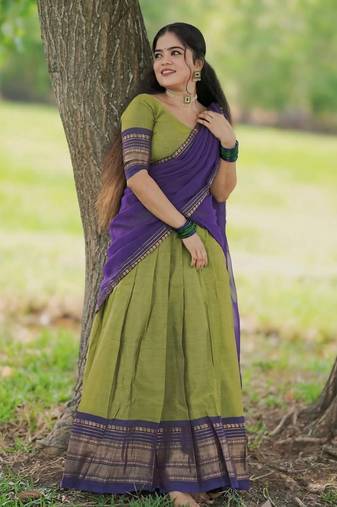 Mehendi kanjivaram silk blend with zari weaving work lehenga for traditional