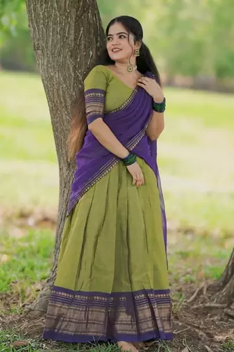 Mehendi kanjivaram silk blend with zari weaving work lehenga for traditional