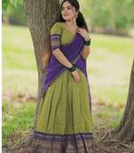 Mehendi kanjivaram silk blend with zari weaving work lehenga for traditional